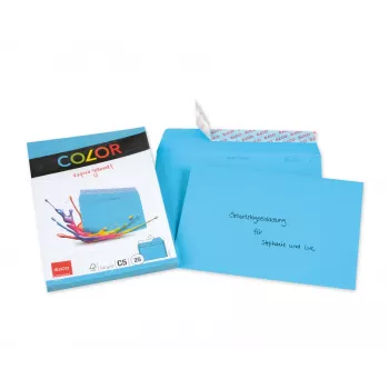 ELCO Color vokas C5 (162 x 229 mm), be langelio, su lipnia juostele, 100 g/m², intensyviai mėlyna, 25 vnt. (74618.32)