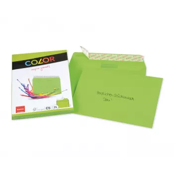 ELCO Color vokas C5 (162 x 229 mm), be langelio, su lipnia juostele, 100 g/m², žalia, 25 vnt. (74618.62)