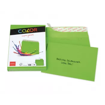 ELCO Color vokas C6 (114 x 162 mm), be langelio, su lipnia juostele, 100 g/m², žalia, 25 vnt. (74634.62)