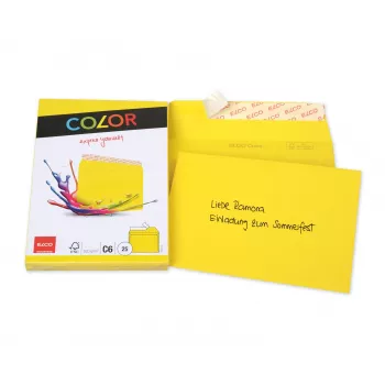 ELCO Color vokas C6 (114 x 162 mm), be langelio, su lipnia juostele, 100 g/m², geltona, 25 vnt. (74634.72)