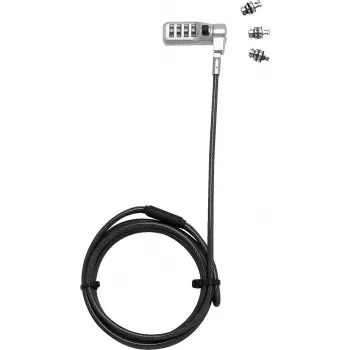 DICOTA Universal Security Cable Lock su 3 keičiamomis galvutėmis, kombinacinis užraktas, 2 m kabelis, juoda