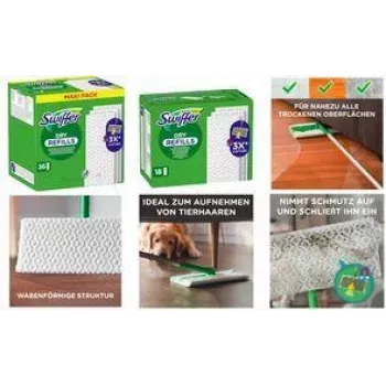 Swiffer Dry Refills Floor Wipes 36-Pack, Traps 3x More Dust, Dirt & Hair, Unscented, White