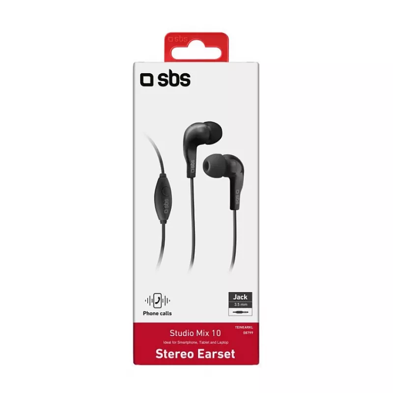 SBS TEINEARKL Ausinės su mikrofonu – Juodos – Laidinės – 1,2 m laidas – 3,5 mm lizdas – Skambučiams ir muzikai