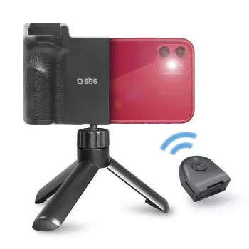SBS Wireless Reflex Set BT išmaniojo telefono vlogų rinkinys su mini trikoju, Bluetooth nuotolinio valdymo pulteliu ir LED žiedine šviesa, juoda