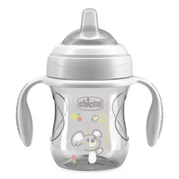 CHICCO Transition Cup mokomasis puodelis su minkštu snapeliu 4m+ pilka 200ml