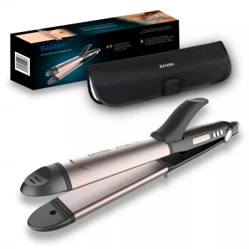 Cecotec Bamba RitualCare 1000 Ceramic 2in1 plaukų tiesintuvas ir garbintuvas, juoda/rožinis auksas