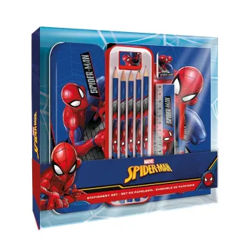 KIDS 11-in-1 Spider-Man mokyklinis raštinės reikmenų rinkinys su penalais, spalvotais pieštukais, A5 sąsiuviniu ir dar daugiau
