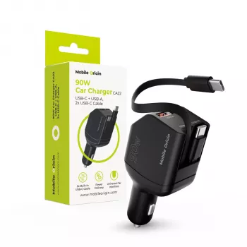 “Mobile Origin” 90W automobilinis įkroviklis CA22 USB-C+USB-A su 2x 60cm laidais