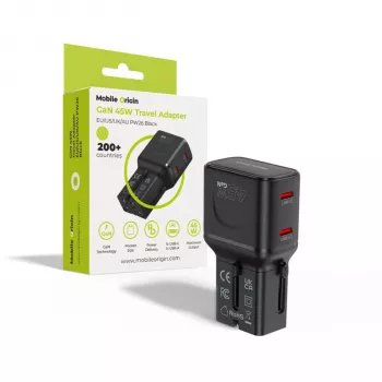 Mobile Origin 45W kelioninis adapteris EU/US/UK/AU PW26, juodas