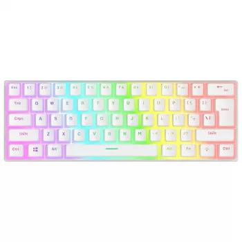 Rampage Radiant K11 60% mechaninė žaidimų klaviatūra, balta, mėlyni jungikliai, RGB