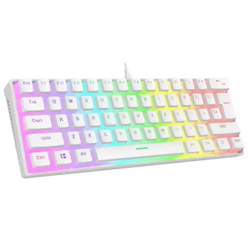 Rampage Radiant K11 60% mechaninė žaidimų klaviatūra, balta, mėlyni jungikliai, RGB