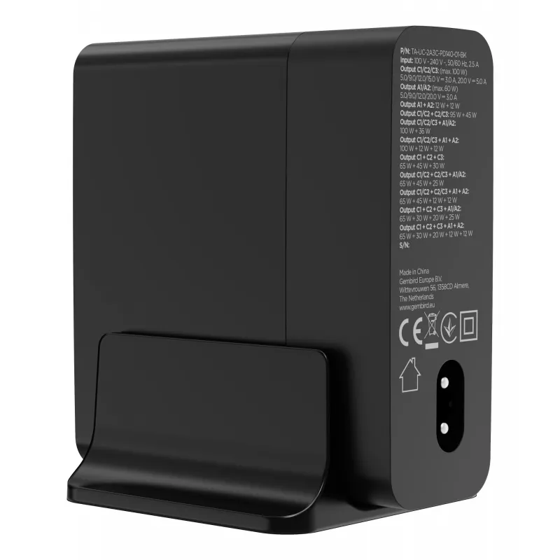 GEMBIRD TA-UC-2A3C-PD140-01-BK GaN 100W 5-Port USB-C & USB-A Fast Charger Black