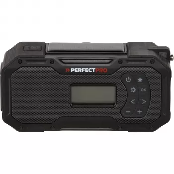 PerfectPro E-100 avarinis radijas su saulės baterija, rankine sukama dinama, LED žibintuvėliu, power bank, AM/FM, IPX3
