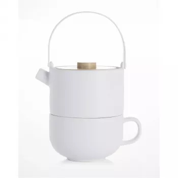 Bredemeijer Umea Tea-for-One Set White with Bamboo Lid