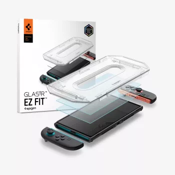 Spigen Glas.tR EZ Fit 2-Pack grūdinto stiklo ekrano apsauga, skirta Nintendo Switch 2, skaidri