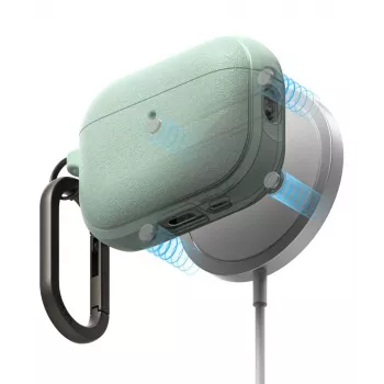Ringke Onyx Magnetic dėklas Apple AirPods Pro 3, suderinamas su MagSafe, su karabinu, mėtų spalvos