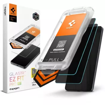 Spigen Glas.TR EZ Fit Pro AC HD grūdinto stiklo ekrano apsauga, skirta Samsung Galaxy S26, 2 vnt. rinkinys, juoda