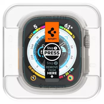 Spigen Glas.tR EZ Fit grūdinto stiklo ekrano apsauga, skirta Apple Watch Ultra (49 mm) – 2 vnt. pakuotė – skaidri