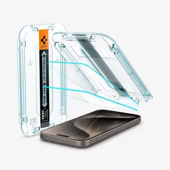 Spigen GLAS.tR EZ FIT 2-Pack grūdinto stiklo ekrano apsauga, skirta iPhone 15 Pro