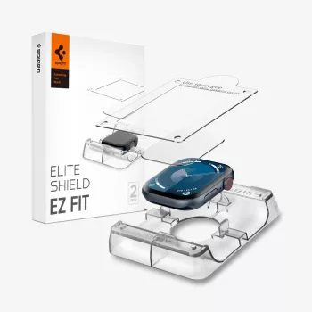 Spigen Elite Shield EZ Fit 2 rinkinys Hibridinis stiklo ekrano apsauginis stikliukas, skirtas Apple Watch 10 (46 mm), skaidrus