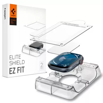 Spigen Elite Shield EZ Fit 2 rinkinys Hibridinis stiklo ekrano apsauginis stikliukas, skirtas Apple Watch 10 (46 mm), skaidrus