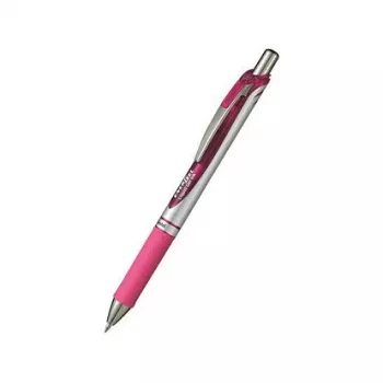 Pentel EnerGel Xm įtraukiamas gelinis rašiklis - rožinis rašalas - rožinis korpusas - sidabrinė apdaila - 0,35 mm adatinis antgalis
