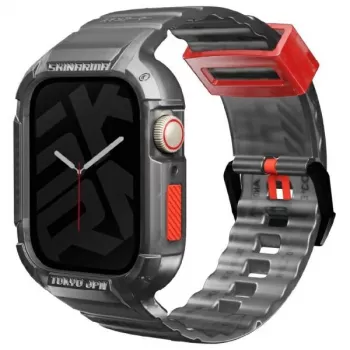Skinarma Saido 2-in-1 Strap & Case, skirtas Apple Watch 45/44mm - Smoke