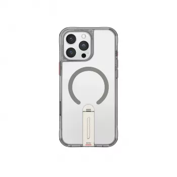 Skinarma Helix Dėklas, skirtas iPhone 16 Pro, magnetinis įkrovimas, 360° besisukantis stovas, titano spalvos