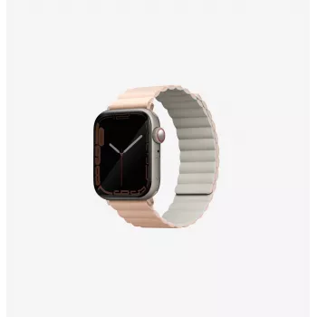 UNIQ Revix Reversibilus magnetinis dirželis, skirtas Apple Watch Series 1/2/3/4/5/6/7/8/9/SE/SE2/SE3/Ultra/Ultra 2/Ultra 3 42/44/45/49mm, rožinė-smėlio spalvos