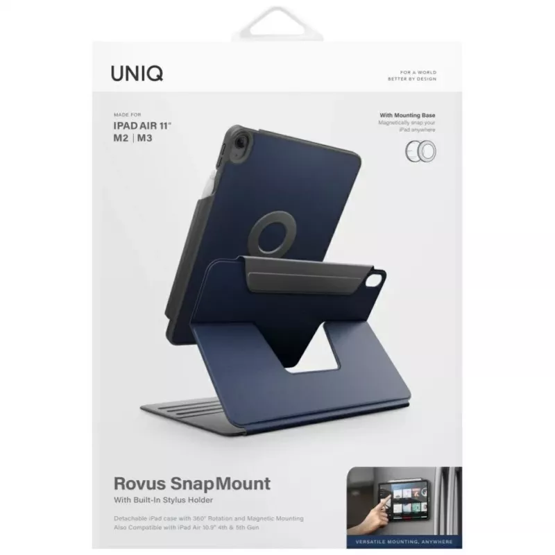 UNIQ Rovus Snapmount Magnetic 360 Rotating Detachable Case, skirta iPad Air 11 M2 2024 / M3 2025 / M4 2026 / iPad Air 10.9 (2022/2020), tamsiai mėlyna