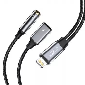 TECH-PROTECT ULTRABOOST Laido adapteris Lightning į 3,5 mm mini lizdą ir Lightning, juodas