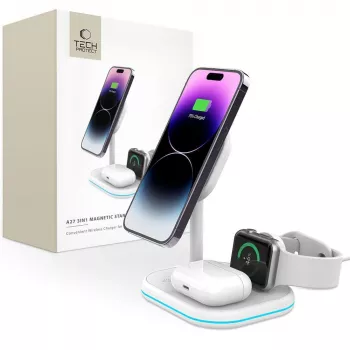 TECH-PROTECT QI15W-A27 3IN1 belaidis magnetinis MagSafe įkroviklis baltas