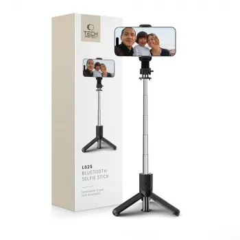 Tech-Protect L02S Selfie lazdelė-tripodas su Bluetooth nuotolinio valdymo pulteliu, juoda