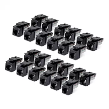 StarTech.com Cat6 Keystone Jack 24 rinkinys, RJ45 Ethernet Keystone mova, UTP Cat6 sieninis lizdas, 90 laipsnių 110 Punch Down, juoda, 10GBase-T