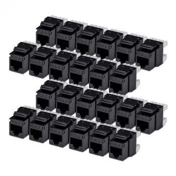 StarTech.com Cat6 Keystone Jack 24-vnt. rinkinys RJ45 Ethernet Kištukinė Jungtis UTP Cat6 Sieninis Lizdas 180 Laipsnių 110 Punch Down Juoda