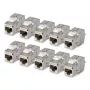StarTech.com Ekranuotas Cat6a Keystone Jack modulis, 10 vnt. pakuotė, RJ45 Ethernet jungtis, STP Cat6a sieninis lizdas, 180 laipsnių, be įrankių, plokščias, sidabrinis