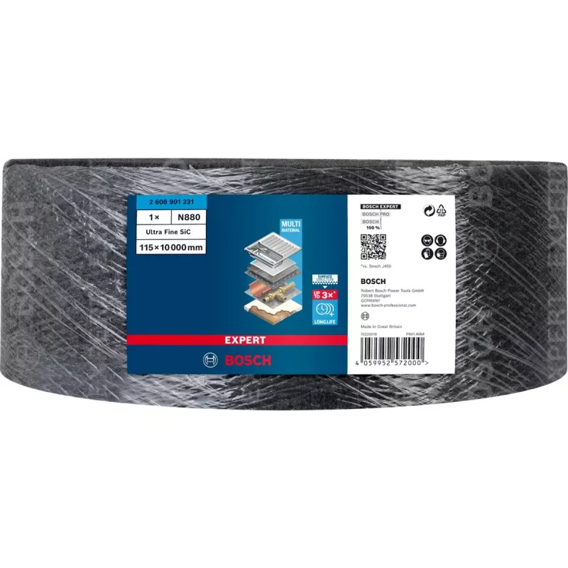 Bosch Expert N880 Ultra-Fine S neaustinės abrazyvinės medžiagos ritinys, 115 mm x 10 m, pilkas, rankiniam šlifavimui