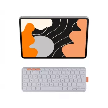 Logitech Flip Folio klaviatūrinis dėklas, skirtas Apple 13 colių iPad Air (M2, M3) – šviesiai pilka – QWERTZ vokiškas išdėstymas