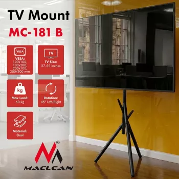 Maclean TV Floor Stand/Mount, 27-55 inch, VESA 200x200, 60 kg, Black, MC-181 B