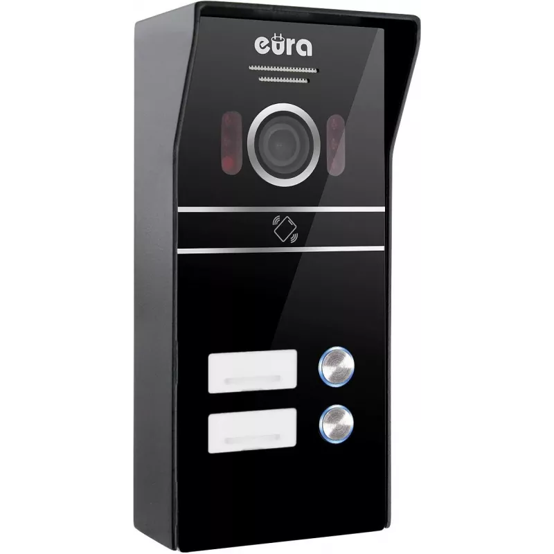 Eura VDP-80C5 Dviejų šeimų vaizdo domofono sistema, juoda, 2x 7 inch LCD, FHD, 2 įėjimai, 1080p kamera, RFID skaitytuvas, paviršinis montavimas