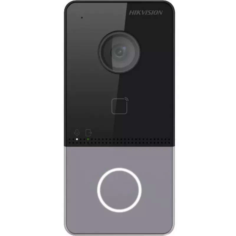 Hikvision DS-KV6113-PE1(C) vaizdo durų skambutis su 2 MP kamera, PoE, Mifare kortelių skaitytuvu, IP65, IK08, juodos spalvos