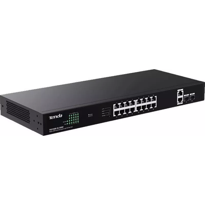 Tenda TEG1120P-16-250W nevaldomas PoE+ jungiklis, 18 prievadų Gigabit, 2 SFP, 250W