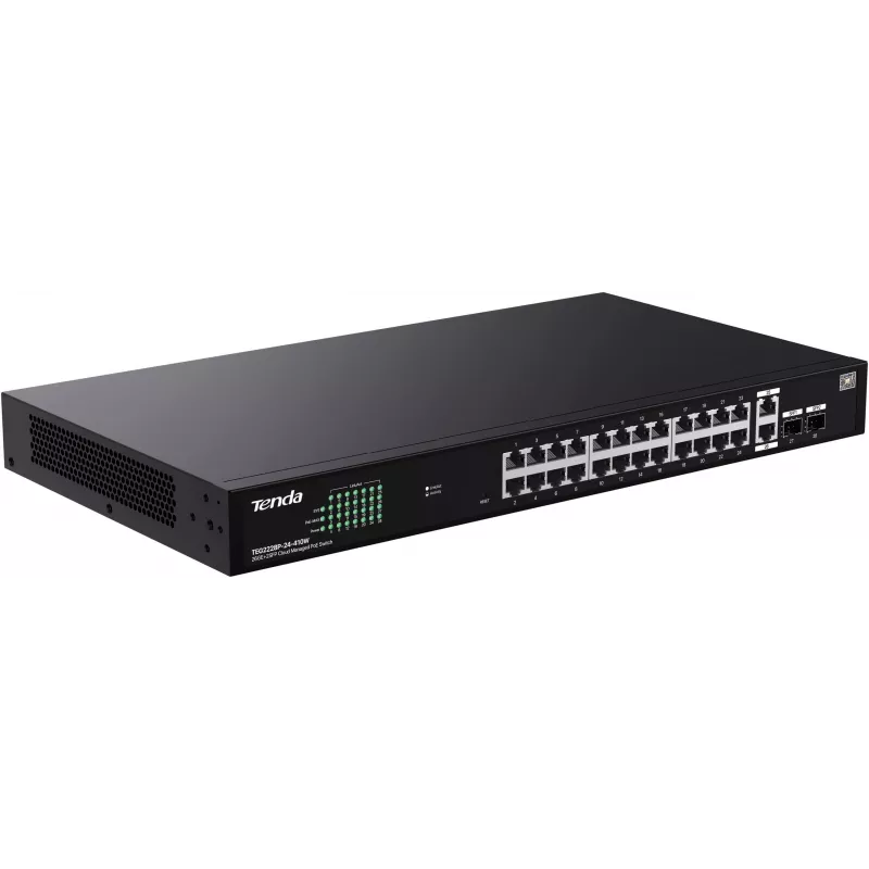 Tenda TEG2228P-24-410W valdomas PoE+ jungiklis 26x Gigabit Ethernet + 2x SFP, 410W