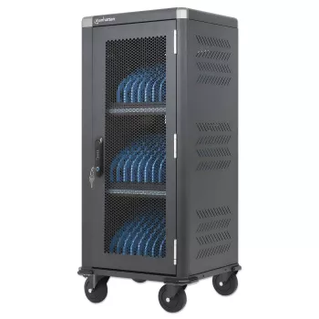 Manhattan 181471 30 vietų USB-C įkrovimo vežimėlis, 30 W vienam prievadui, juodas