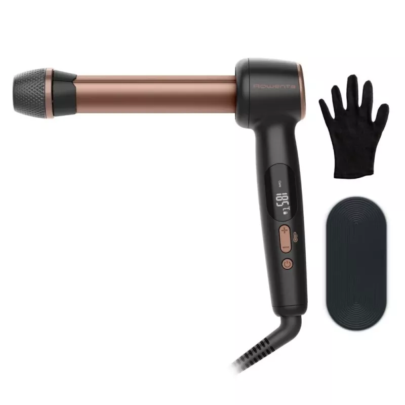 Rowenta CF4620E0 Twist Curl Garbanojimo lygintuvas - Keraminis, jonų kondicionavimas, 27/32/38 mm, LCD ekranas, 86 W, juoda/varinė