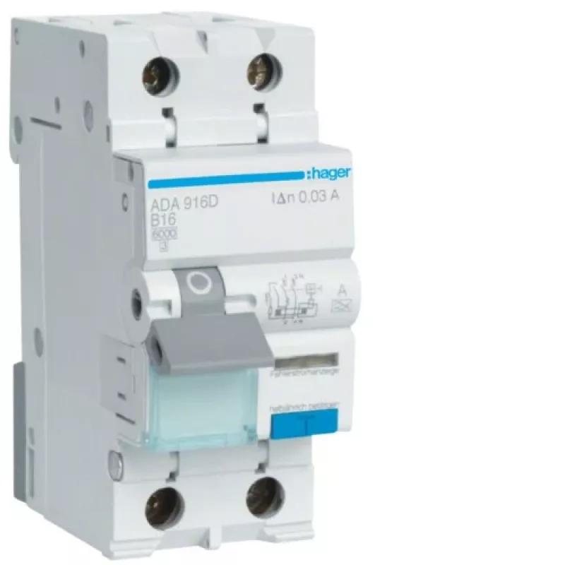 HAGER RCBO 1P+N 6kA B 16A/30mA Type A ADA916D