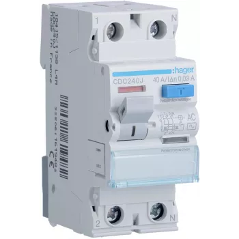 HAGER CDC240J Apsauginis nuotėkio srovės jungiklis 1P+N 40A 30mA 6kA AC