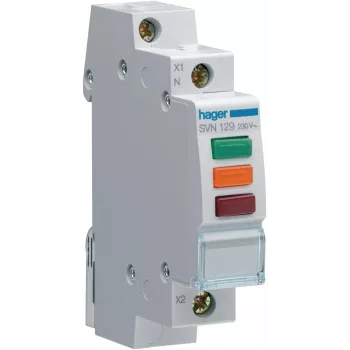 HAGER SVN129 Signalizacinis indikatorius, 230V AC, 3 x LED raudona+žalia+oranžinė, DIN bėgelis