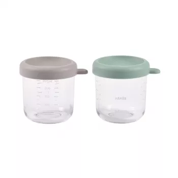 BEABA stiklinių indelių rinkinys su dangteliais 2 x 250 ml Sage Green/Gazelle