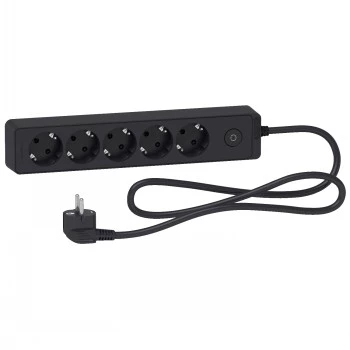 Schneider Electric Unica Extend Schuko Trailing Lead 5 Outlets Anthracite